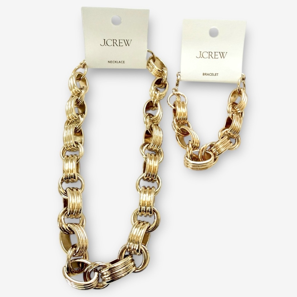 NWT J. Crew Factory Textured Links Necklace and Bracelet Set